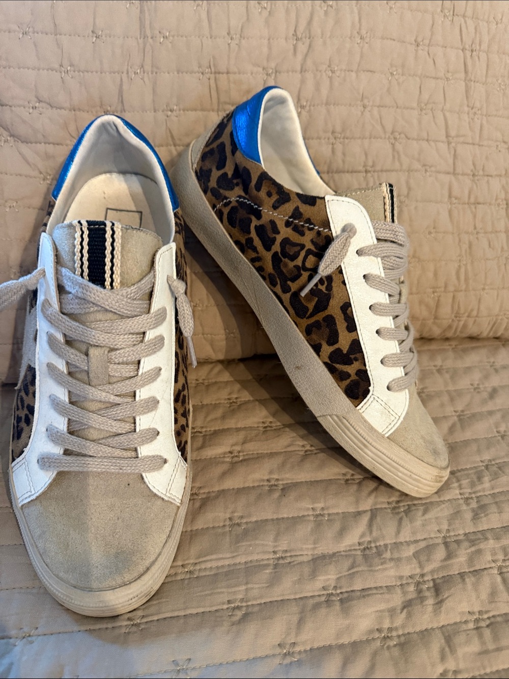 ShuShop Leopard Suede Sneakers with Blue Heel Tab